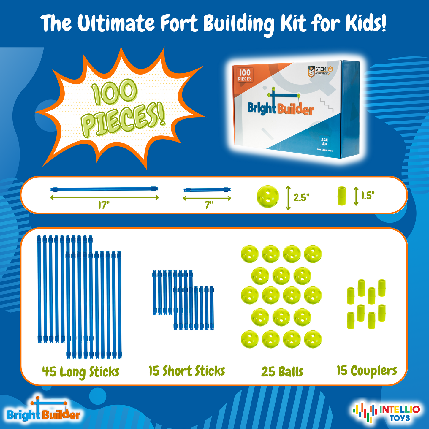 Intellio Toy's Fort Building Kit Set - Blue/Green