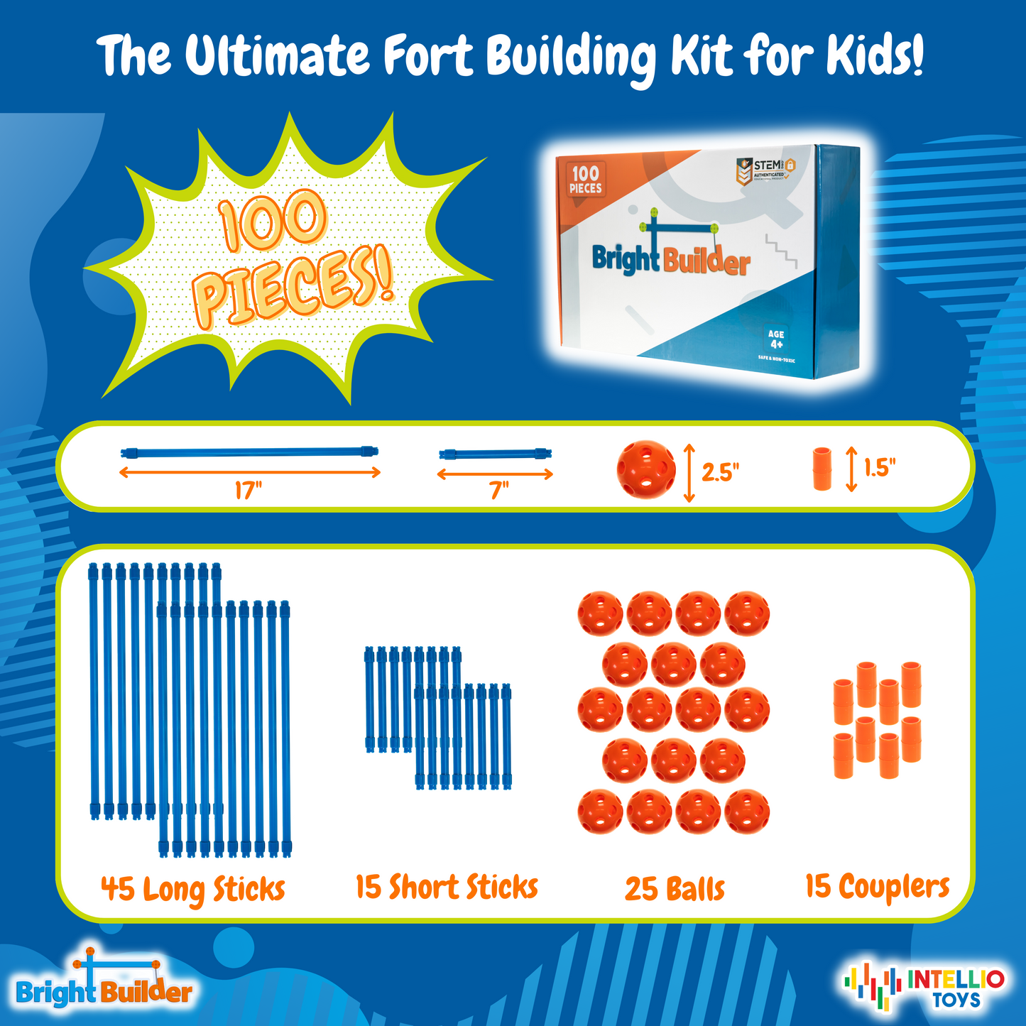 Intellio Toy's Fort Building Kit Set - Blue/Red