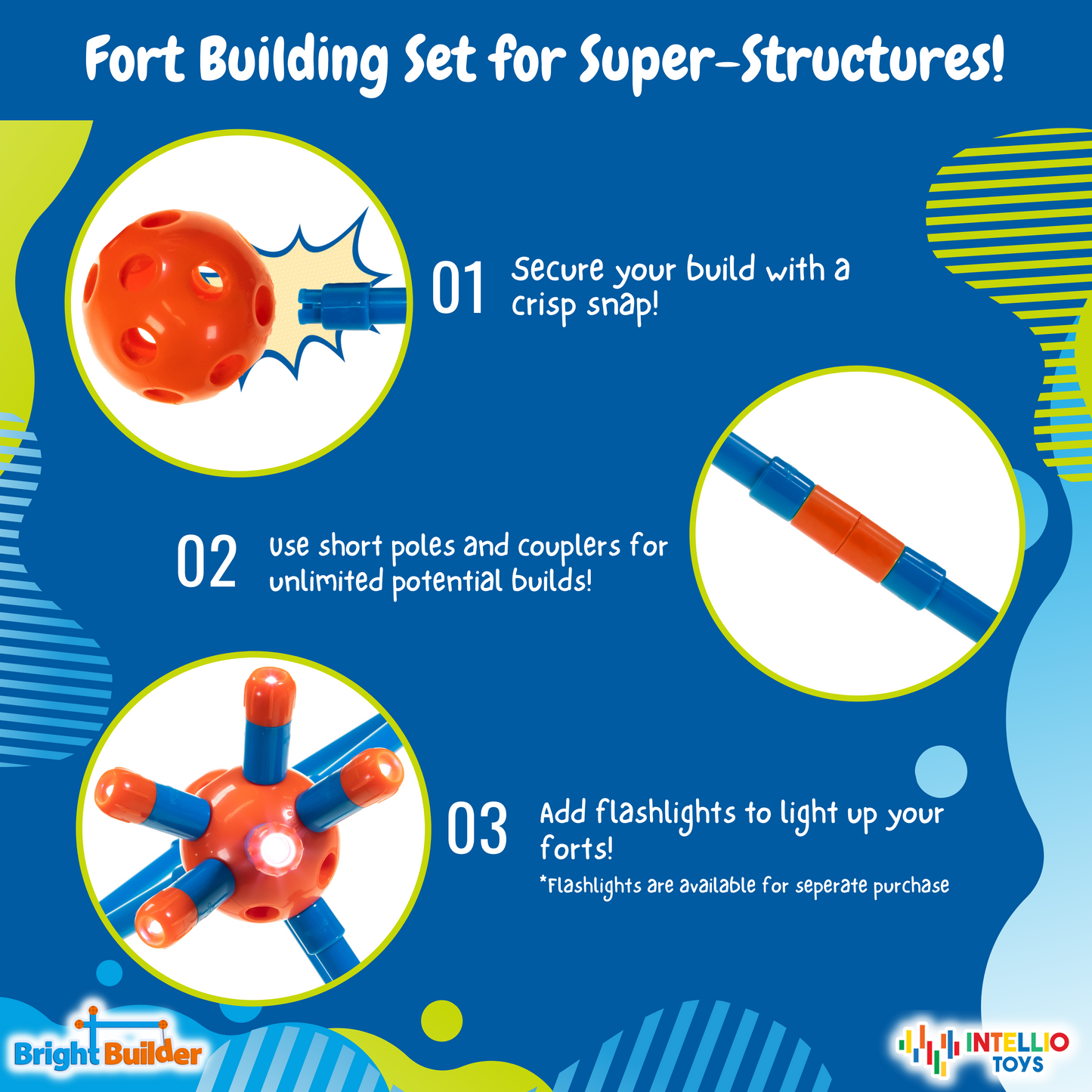 Intellio Toy's Fort Building Kit Set - Blue/Red