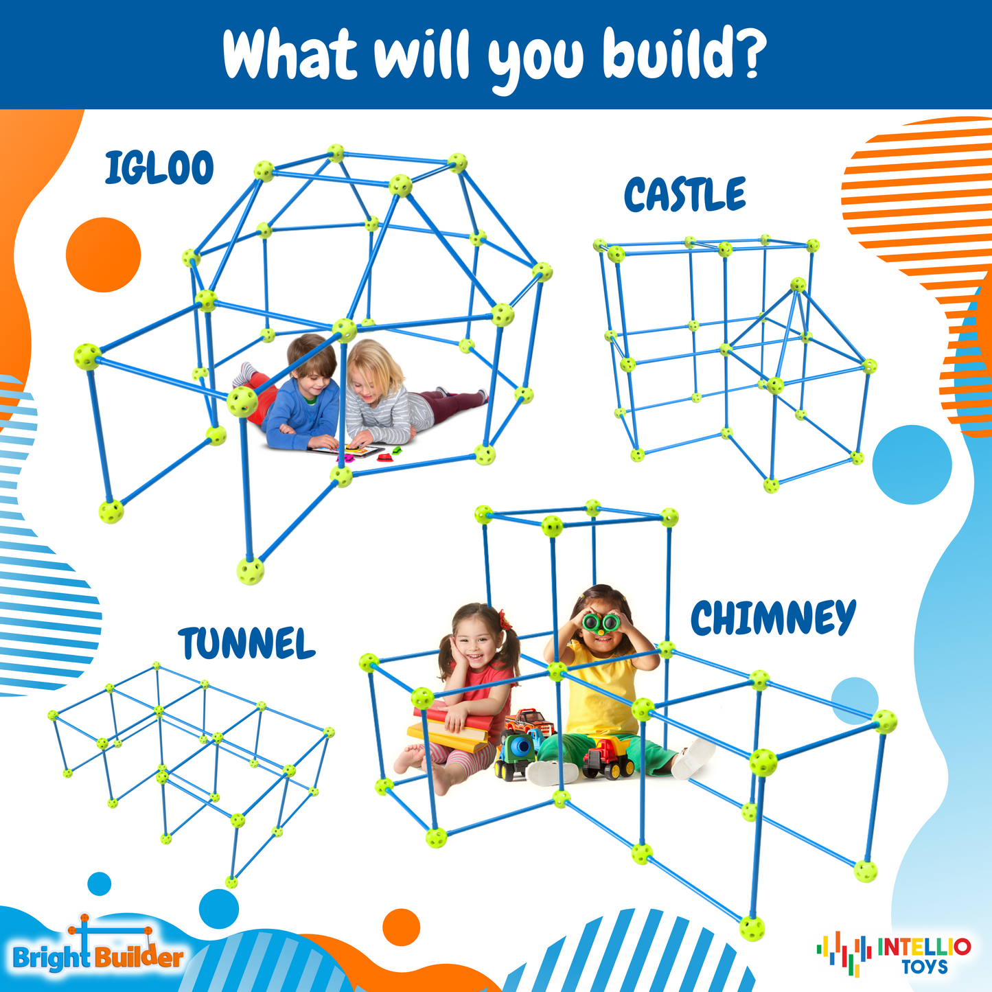 Intellio Toy's Fort Building Kit Set - Blue/Green