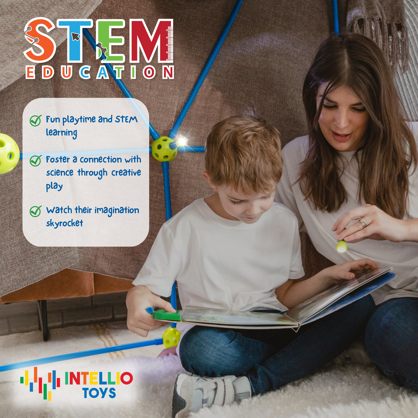 Intellio Toy's Fort Building Kit Set - Blue/Green