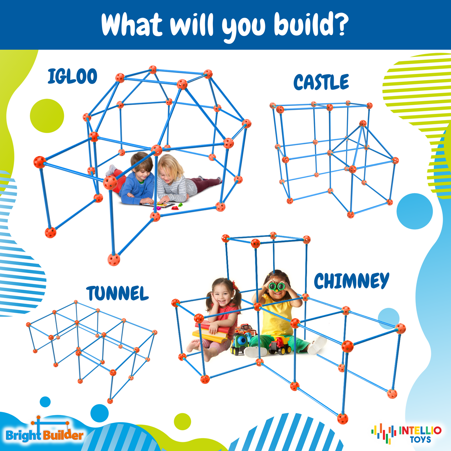 Intellio Toy's Fort Building Kit Set - Blue/Red