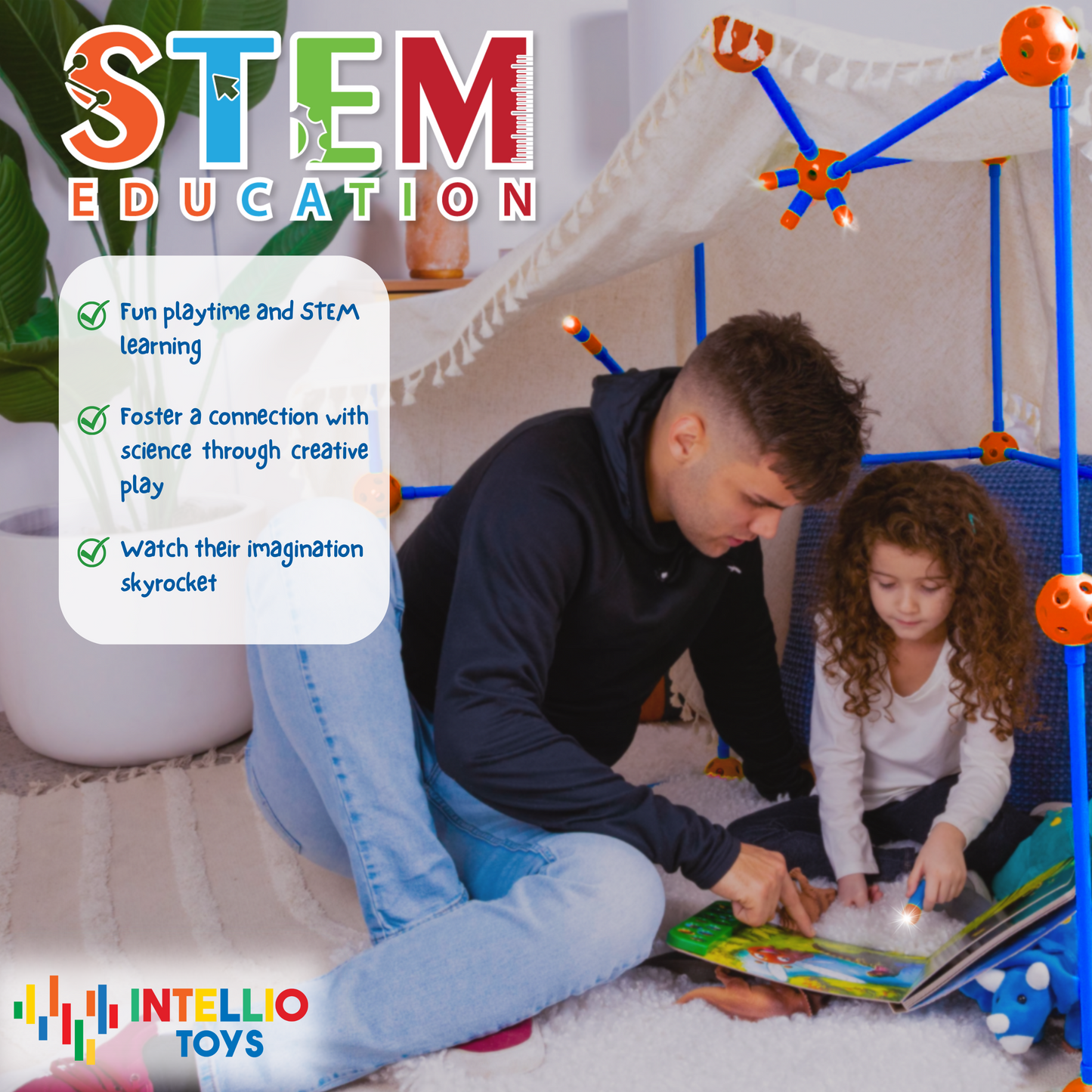 Intellio Toy's Fort Building Kit Set - Blue/Red